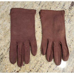 Vintage Woven Nylon? Brown Stitched 8" Gloves. Women's 7.5 M/L